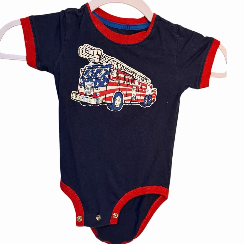 OshKosh B'Gosh Firefighter Bodysuit Baby Boy 18 Months Blue Red Snap Button Top